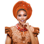 Nigerian Wedding Auto Gele – Elegant Embroidered Lace Women’s Turban Headtie - Free Delivery Worldwide only at Flexi Africa