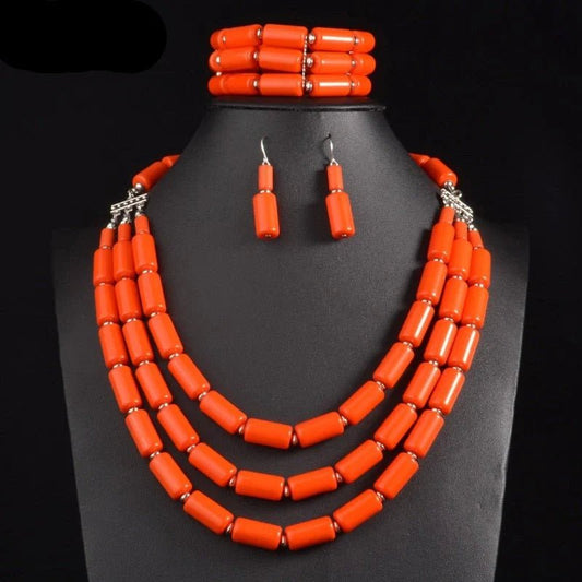 Nigerian Wedding Jewelry Set: Bib Beads Necklace, Earring, and Bracelet Sets in Collar Style - Free Delivery Worldwide only at Flexi Africa