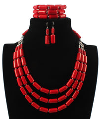 Nigerian Wedding Jewelry Set: Bib Beads Necklace, Earring, and Bracelet Sets in Collar Style - Flexi Africa - Free Delivery