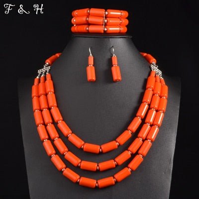 Nigerian Wedding Jewelry Set: Bib Beads Necklace, Earring, and Bracelet Sets in Collar Style - Flexi Africa - Free Delivery