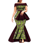 Off - Shoulder Bazin Riche African Dress for Women – Plus Size Elegant Party Gown - Free Delivery Worldwide only at Flexi Africa