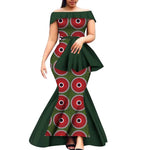 Off - Shoulder Bazin Riche African Dress for Women – Plus Size Elegant Party Gown - Free Delivery Worldwide only at Flexi Africa