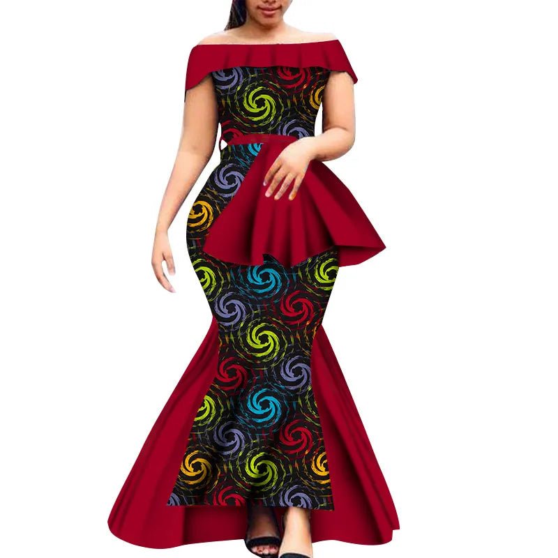 Off - Shoulder Bazin Riche African Dress for Women – Plus Size Elegant Party Gown - Free Delivery Worldwide only at Flexi Africa