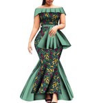Off - Shoulder Bazin Riche African Dress for Women – Plus Size Elegant Party Gown - Free Delivery Worldwide only at Flexi Africa