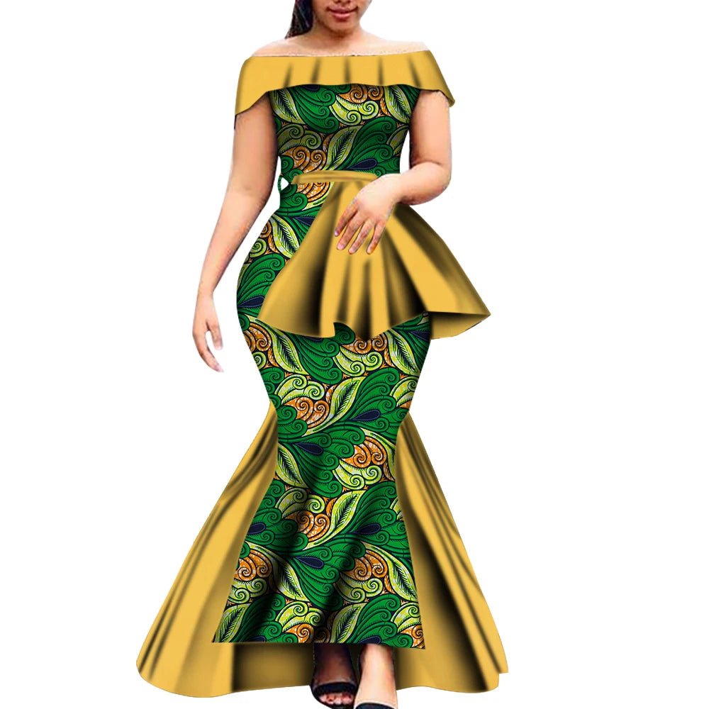Off - Shoulder Bazin Riche African Dress for Women – Plus Size Elegant Party Gown - Free Delivery Worldwide only at Flexi Africa