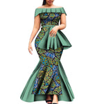 Off - Shoulder Bazin Riche African Dress for Women – Plus Size Elegant Party Gown - Free Delivery Worldwide only at Flexi Africa