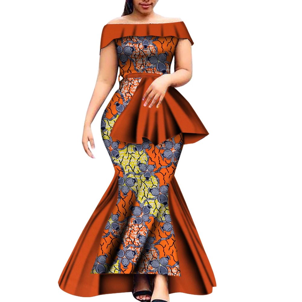 Off - Shoulder Bazin Riche African Dress for Women – Plus Size Elegant Party Gown - Free Delivery Worldwide only at Flexi Africa