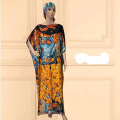 Oversized African Print Abaya Dress with Scarf - Loose, Long, and Fashionable for Women of All Sizes - Flexi Africa