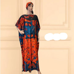 Oversized African Print Abaya Dress with Scarf - Loose, Long, and Fashionable for Women of All Sizes - Flexi Africa