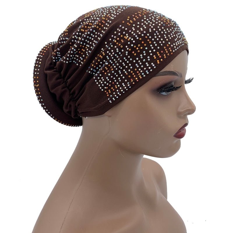 Pleated Turban Cap with Padded Diamonds Design Elastic Muslim Headscarf Bonnet African Headwrap India Hats - Flexi Africa