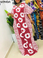 Buy Women Maxi Dress Summer Long Party Vestidos Vintage Printed Sundress Casual V-Neck Robe for only $21.49 at Flexi Africa!