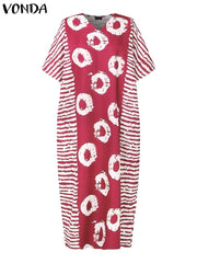 Buy Women Maxi Dress Summer Long Party Vestidos Vintage Printed Sundress Casual V-Neck Robe for only $21.49 at Flexi Africa!