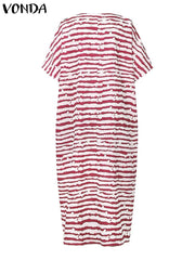 Buy Women Maxi Dress Summer Long Party Vestidos Vintage Printed Sundress Casual V-Neck Robe for only $21.49 at Flexi Africa!