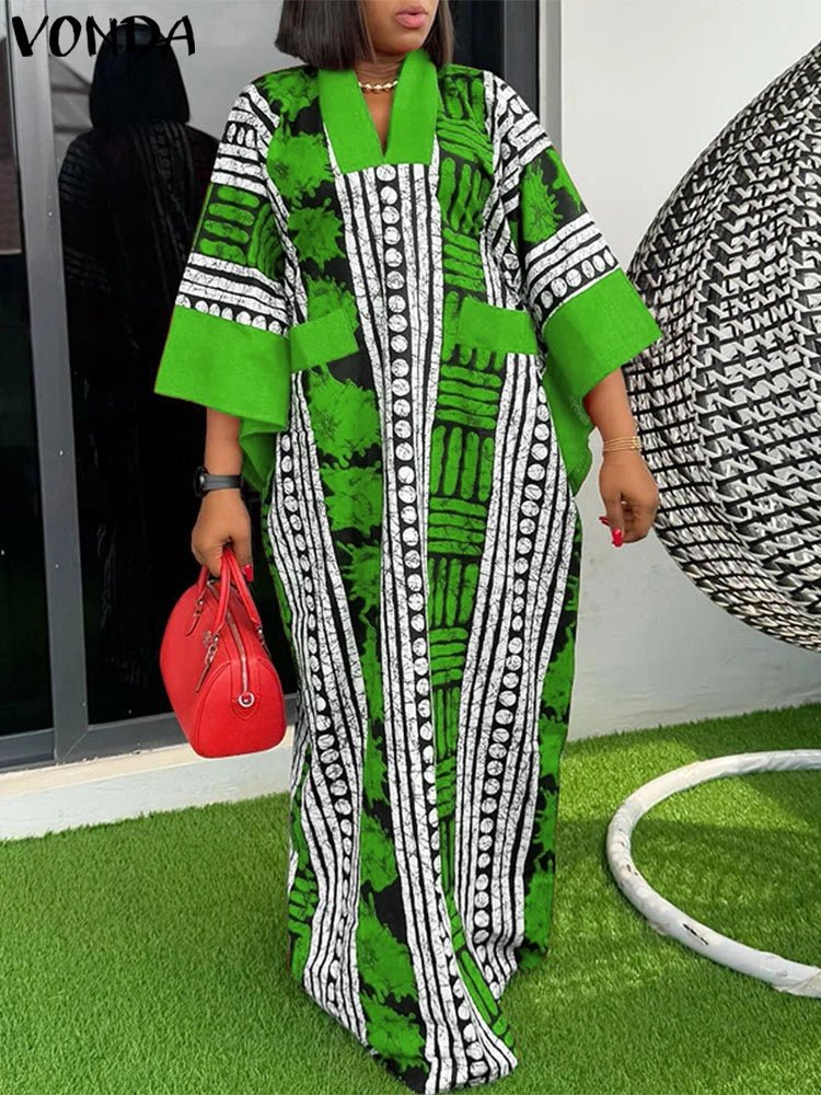 Buy Women Maxi Dress Summer Long Party Vestidos Vintage Printed Sundress Casual V-Neck Robe for only $21.49 at Flexi Africa!