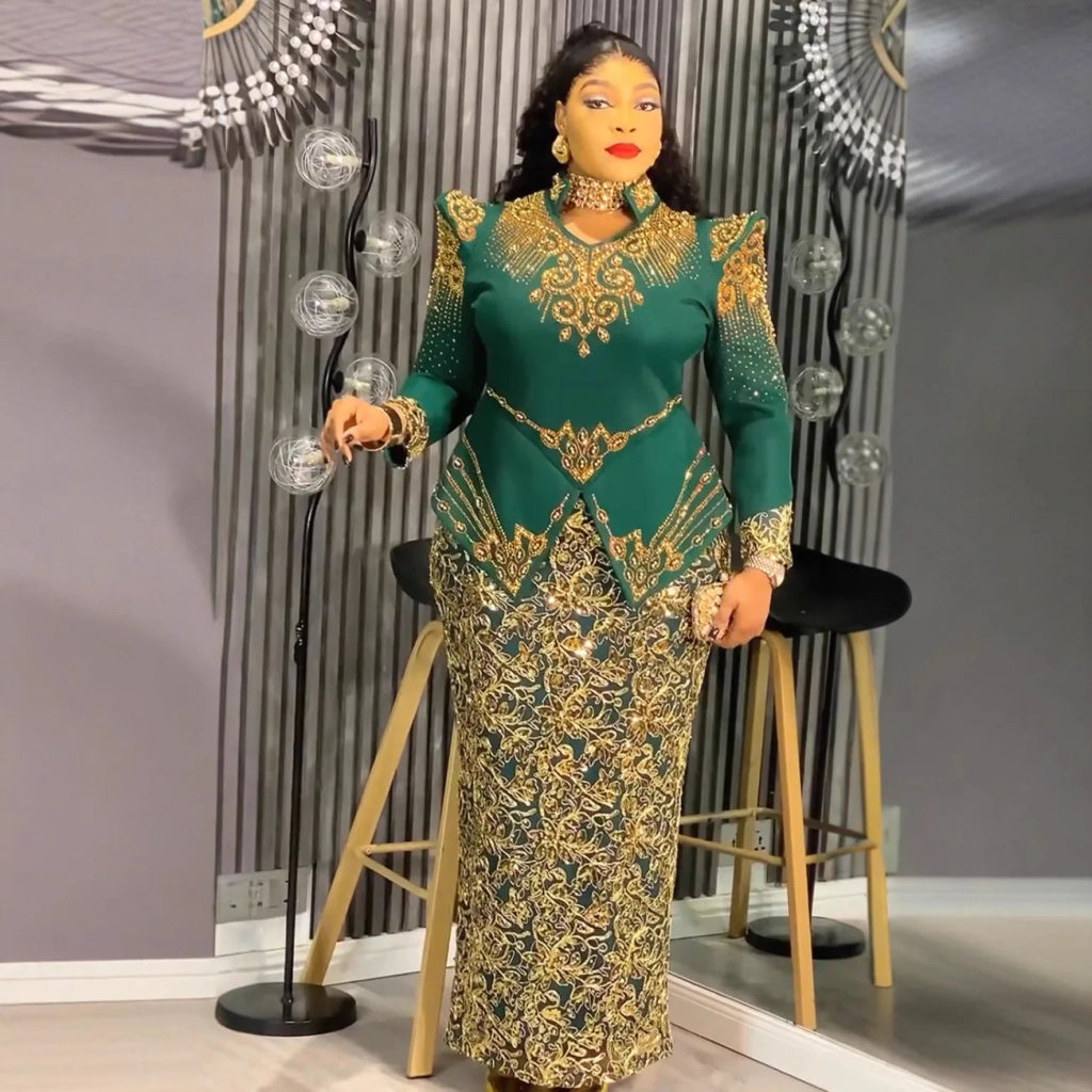 Plus Size African Ankara Long Evening Dress Elegant Women’s Wedding & Party Gown - Free Delivery Worldwide only at Flexi Africa