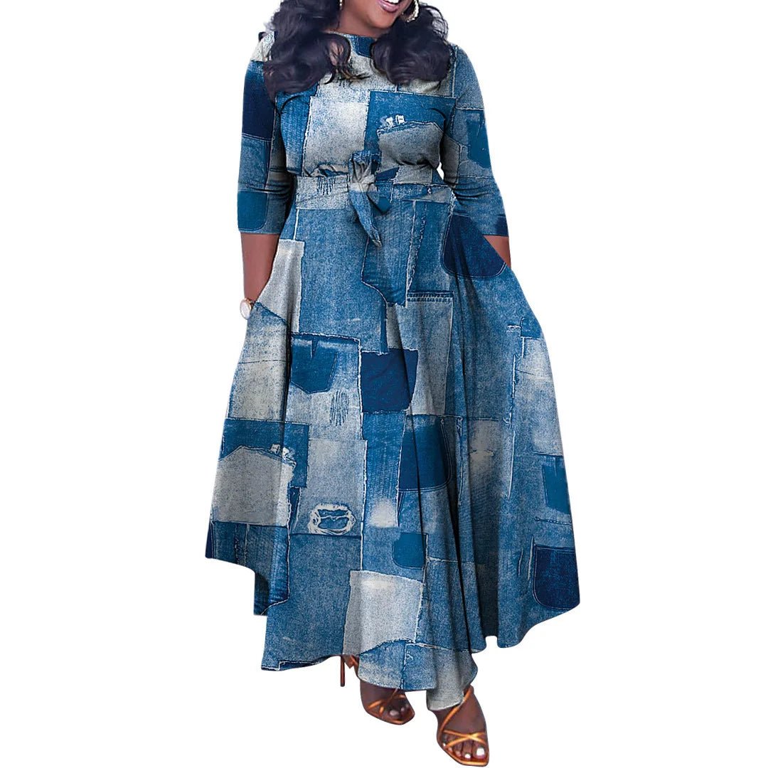 Plus Size African Maxi Dress for Women – Dashiki Abaya Style with Ankara Print | Elegant Polyester Femme African Clothing - Free Delivery Worldwide only at Flexi Africa