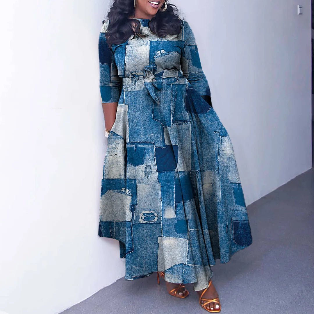 Plus Size African Maxi Dress for Women – Dashiki Abaya Style with Ankara Print | Elegant Polyester Femme African Clothing - Free Delivery Worldwide only at Flexi Africa