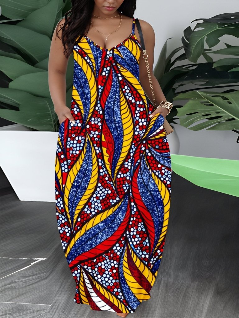 Plus Size African Print Strapless Maxi Dress – Red Blue Yellow Bohemian Summer Gown - Free Delivery Worldwide only at Flexi Africa