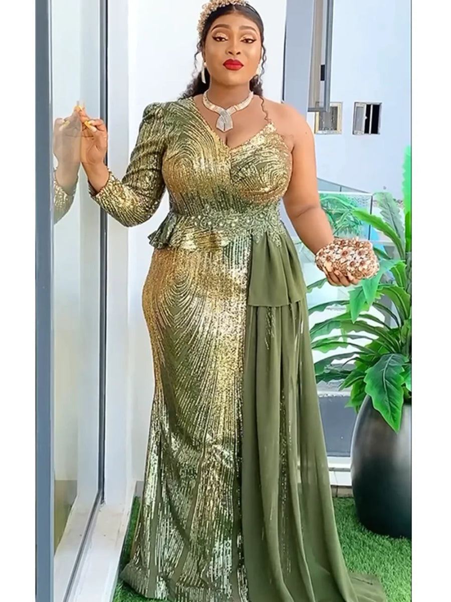 Plus Size African Sequin Evening Dress for Women – Fashionable Dashiki & Ankara Long Party Robes - Free Delivery Worldwide only at Flexi Africa