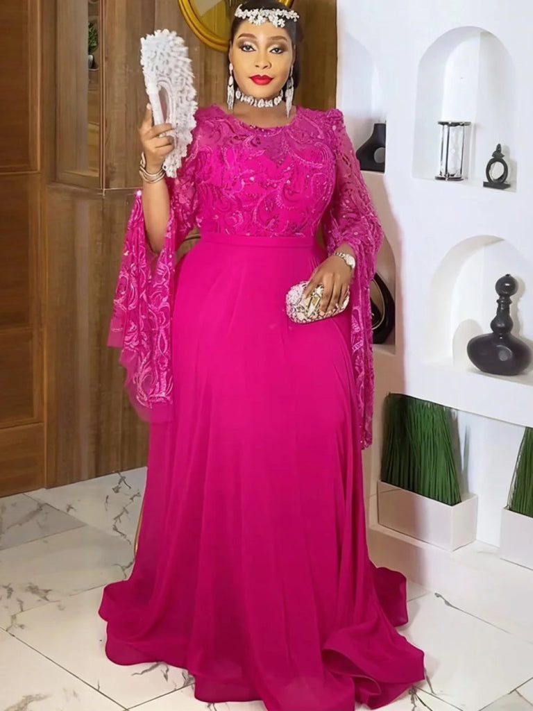 Plus Size African Sequin Evening Maxi Dress – Dashiki Long Sleeve Wedding Party Gown - Free Delivery Worldwide only at Flexi Africa