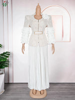 Plus Size African Wedding Outfit – Red Lace Top & Elegant Pleated Maxi Skirt Set - Free Delivery Worldwide only at Flexi Africa