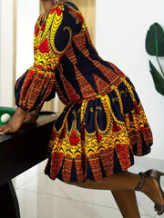 Plus Size Color Block Off - Shoulder Dress – Geometric Print, Flowy Fit, Ideal for Spring/Fall Events - Free Delivery