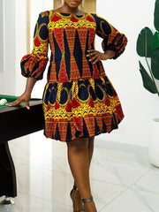 Plus Size Color Block Off - Shoulder Dress – Geometric Print, Flowy Fit, Ideal for Spring/Fall Events - Free Delivery
