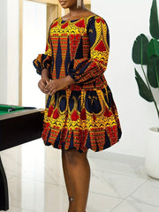 Plus Size Color Block Off - Shoulder Dress – Geometric Print, Flowy Fit, Ideal for Spring/Fall Events - Free Delivery