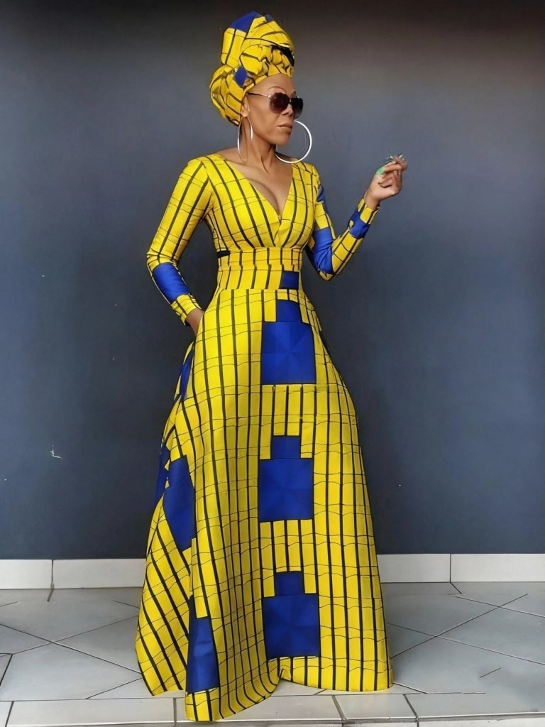 Plus Size Hooded V - Neck Maxi Dress – Long Sleeve A - Line Tribal Style - Free Delivery Worldwide only at Flexi Africa