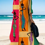 Plus Size Portrait Print Shirt Dress – Loose Fit Long Sleeve Casual Resort Wear - Free Delivery Worldwide only at Flexi Africa