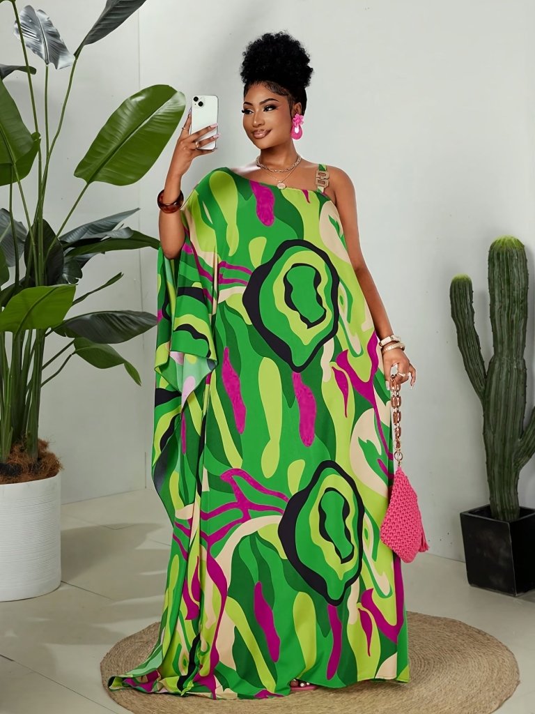 Plus Size Striped Maxi Dress for Women – Off - Shoulder Beach & Resort Style - Free Delivery Worldwide only at Flexi Africa