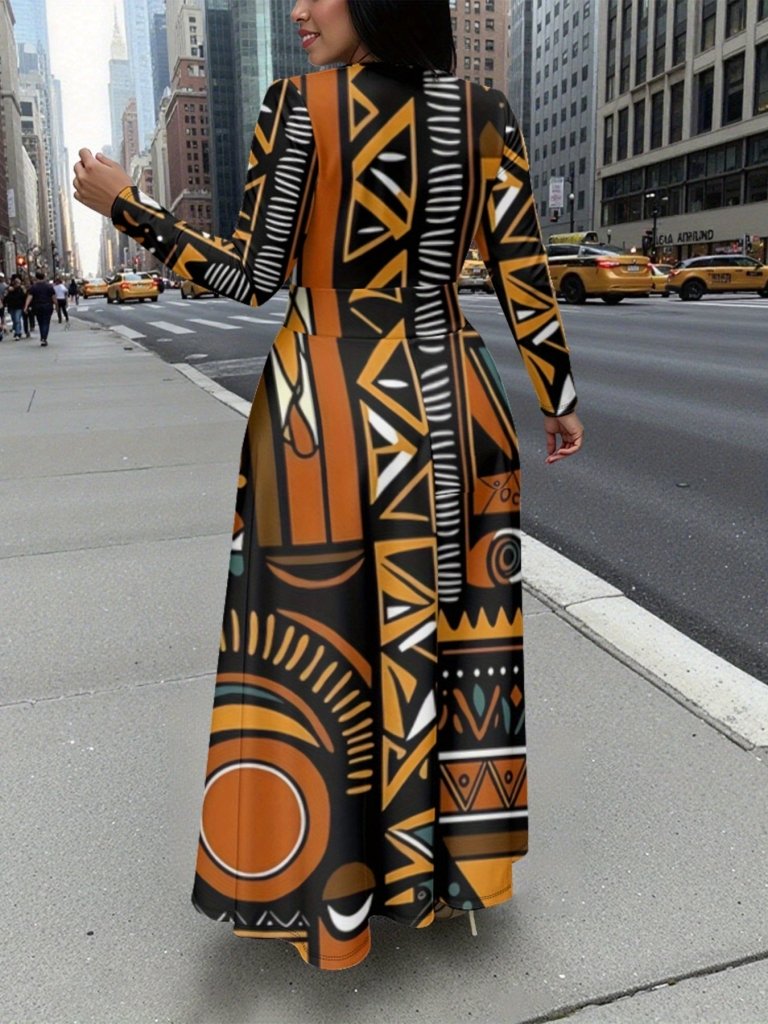 Plus Size Women’s Long Sleeve Maxi Dress | African Print | Fitted Top, Flowy Skirt | Stretch Fabric - Free Delivery Worldwide only at Flexi Africa