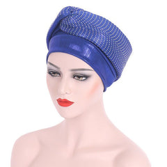 Polyester African Headtie Diamonds Glitter Women Turban Caps Muslim Hijab Bonnet Hats Female Autogeles - Free Delivery