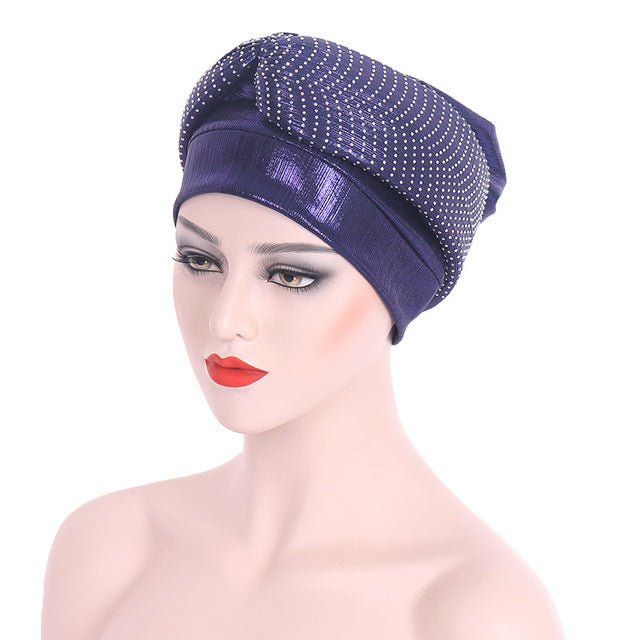 Polyester African Headtie Diamonds Glitter Women Turban Caps Muslim Hijab Bonnet Hats Female Autogeles - Flexi Africa - Flexi Africa offers Free Delivery Worldwide - Vibrant African traditional clothing showcasing bold prints and intricate designs