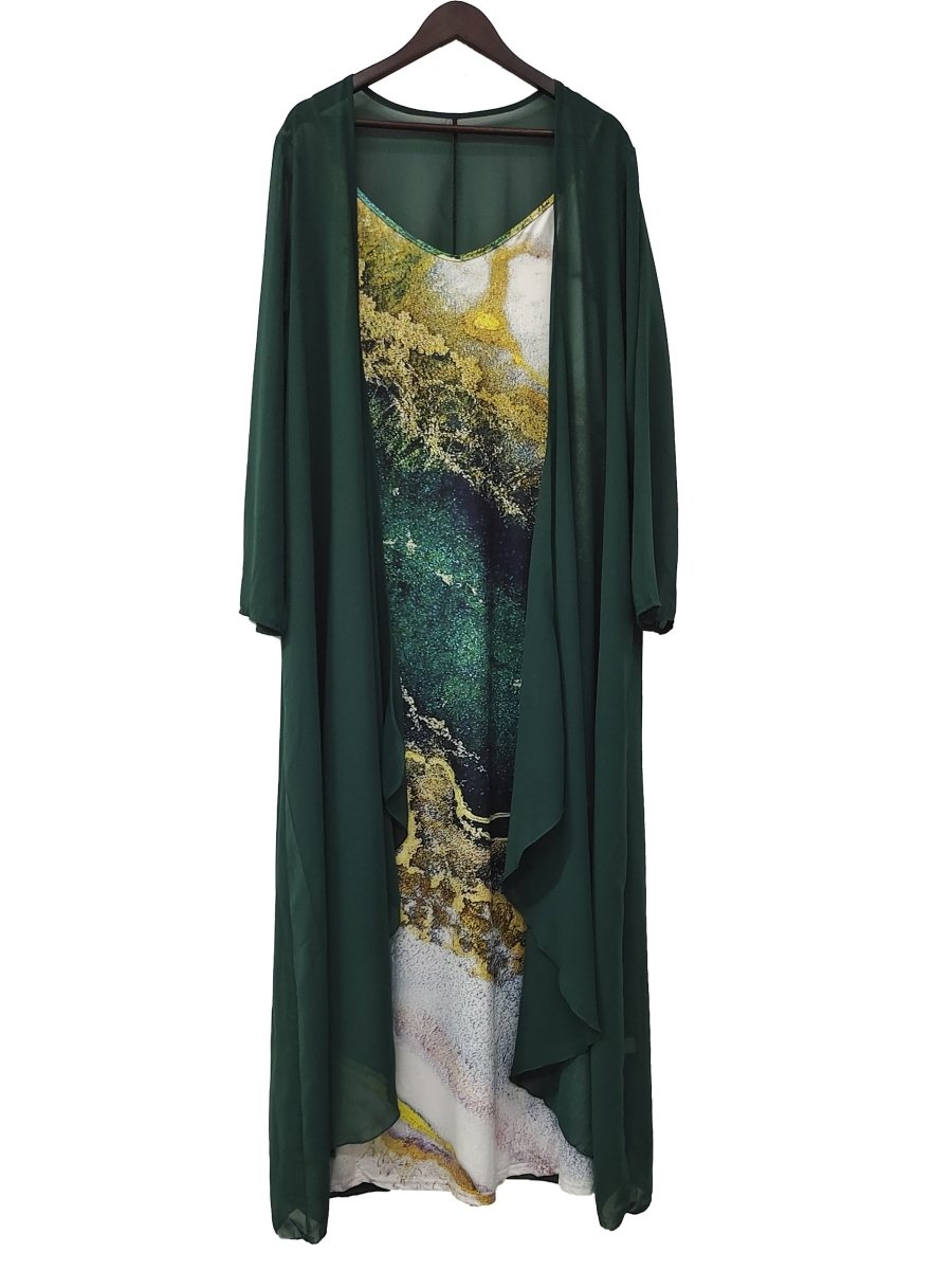 Printed V - 2PC- Women's Suspender Maxi Dress & Long Sleeve Cardigan - Free Delivery Worldwide only at Flexi Africa