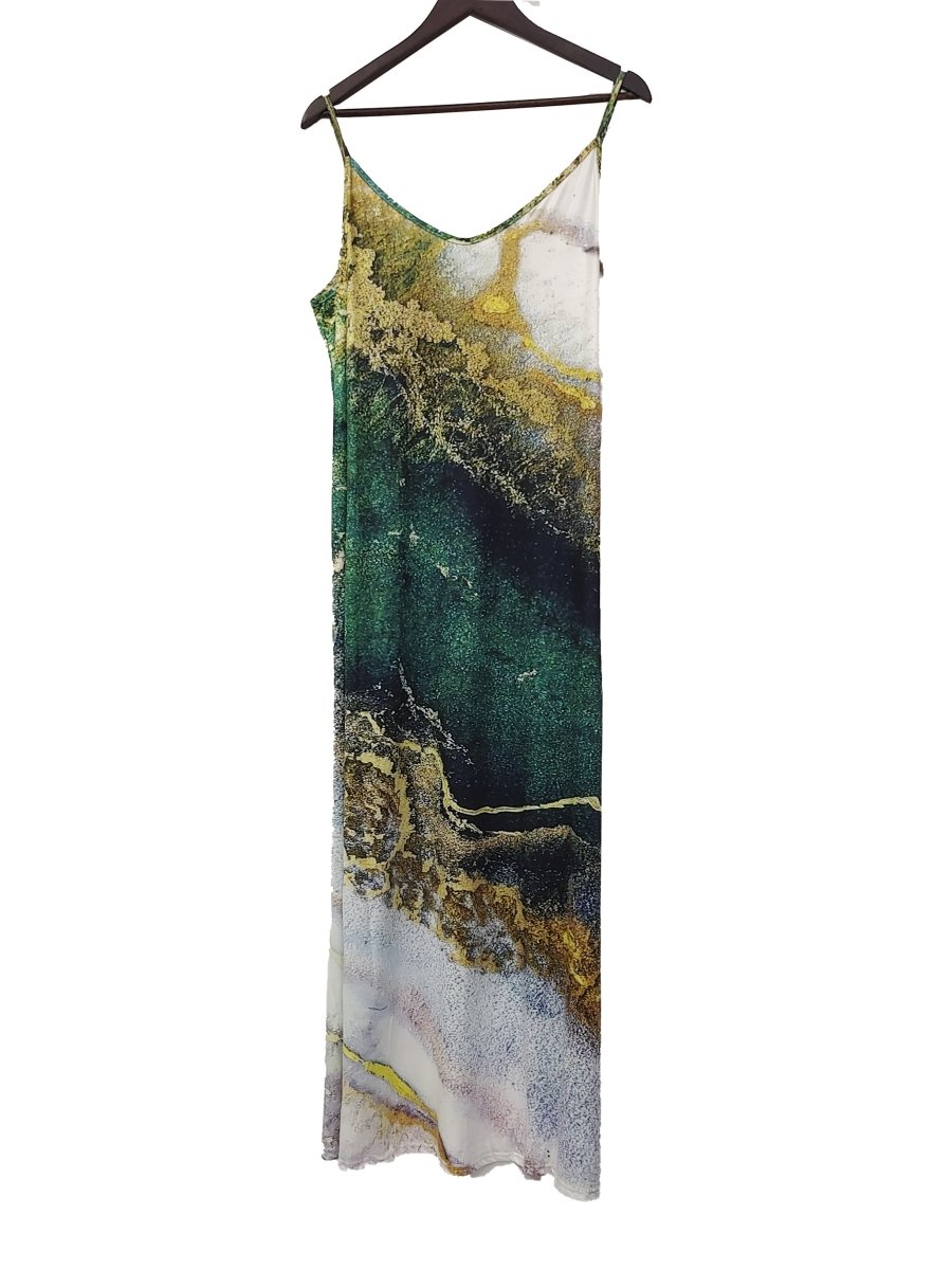 Printed V - 2PC- Women's Suspender Maxi Dress & Long Sleeve Cardigan - Free Delivery Worldwide only at Flexi Africa