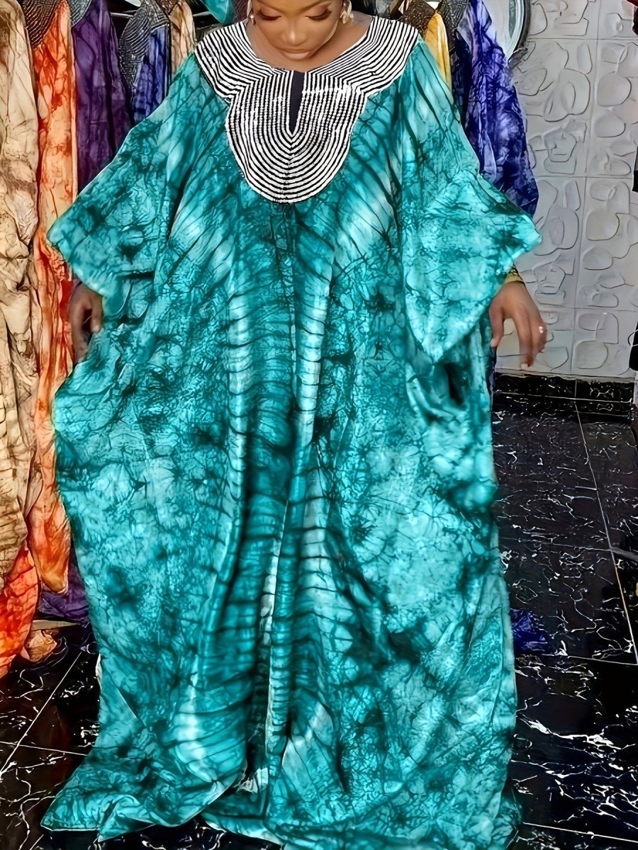 Ramadan All Over Print Sequin Neck Kaftan Dress, Modest Loose Maxi Length Kaftan - Free Delivery Worldwide only Flexi Africa