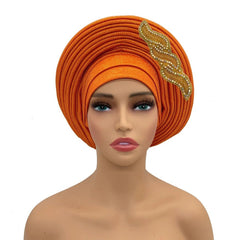 Ready-to-Wear African Auto Gele Headtie: Elegant Head Wraps for Women's Nigeria Wedding Party and Turban Cap - Flexi Africa