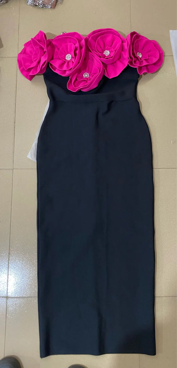 Red Off - Shoulder Floral Bandage Bodycon Dress for Women – Elegant Long Evening & Party Wear - Free Delivery Worldwide only at Flexi Africa