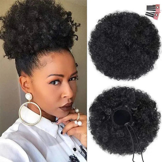 Short Afro Puff Synthetic Hair Bun Chignon Hairpiece Drawstring Ponytail Kinky Curly Updo Clip Hair Extensions - Free Delivery Worldwide only at Flexi Africa