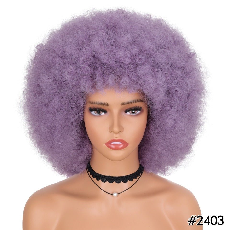 Short Fluffy Afro Kinky Curly Wig with Bangs: Synthetic Ombre Glueless Wig - Flexi Africa - Free Delivery www.flexiafrica.com