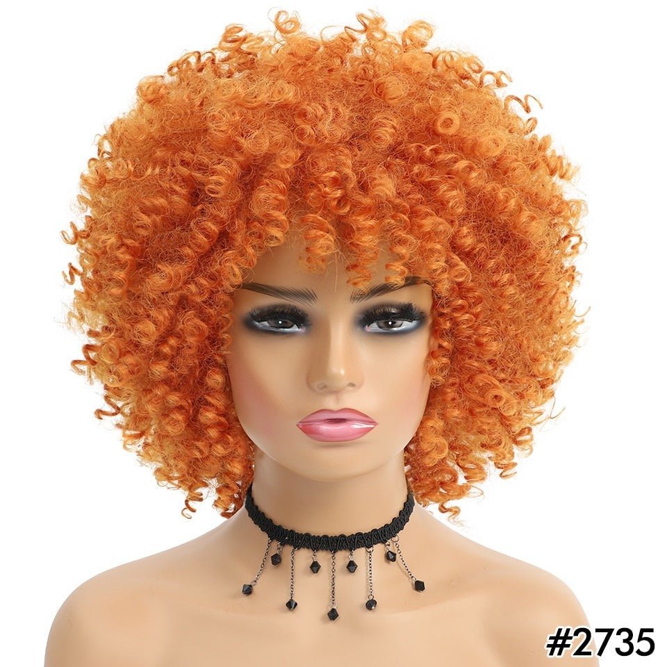 Short Hair Afro Kinky Curly Synthetic Wig With Bangs - Free Delivery Worldwide only at Flexi Africa