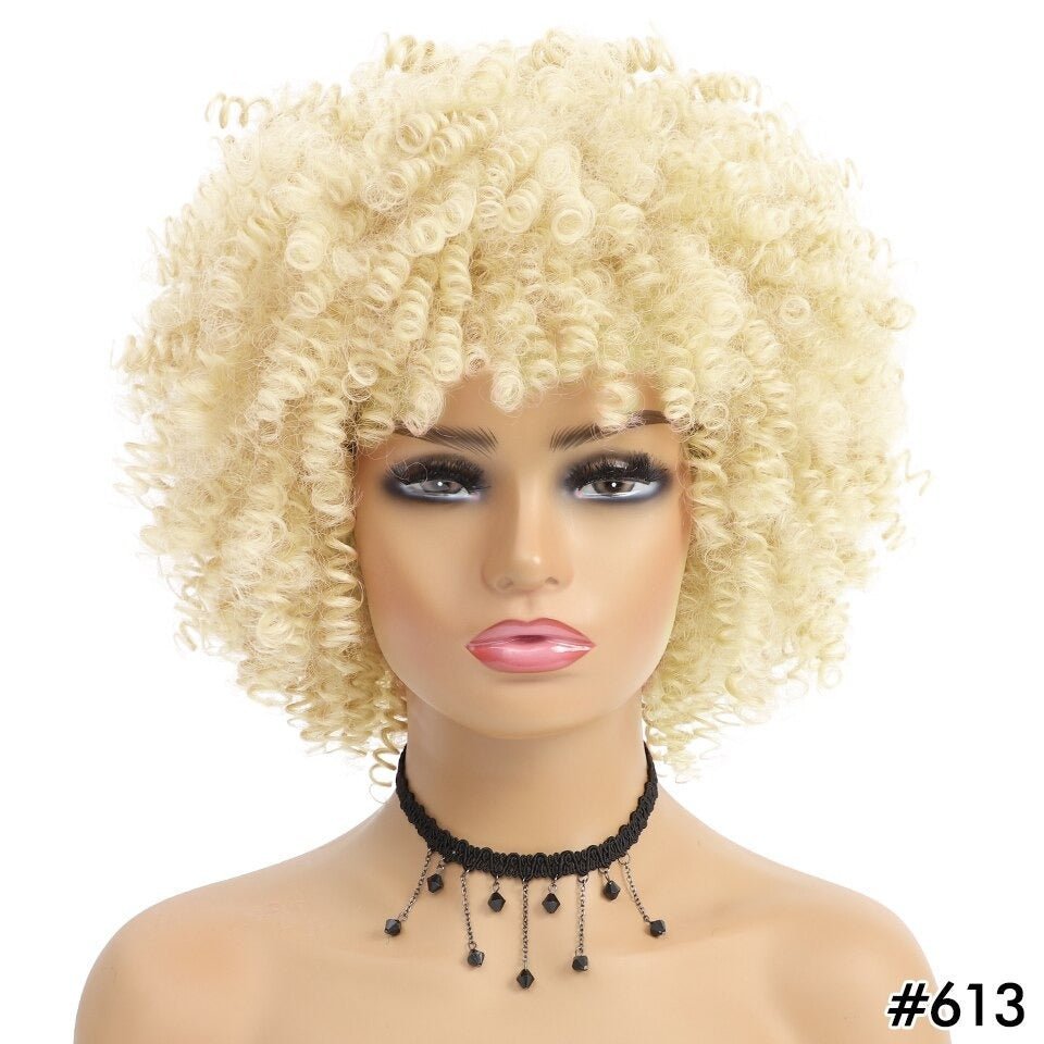 Short Hair Afro Kinky Curly Synthetic Wig With Bangs - Free Delivery Worldwide only at Flexi Africa