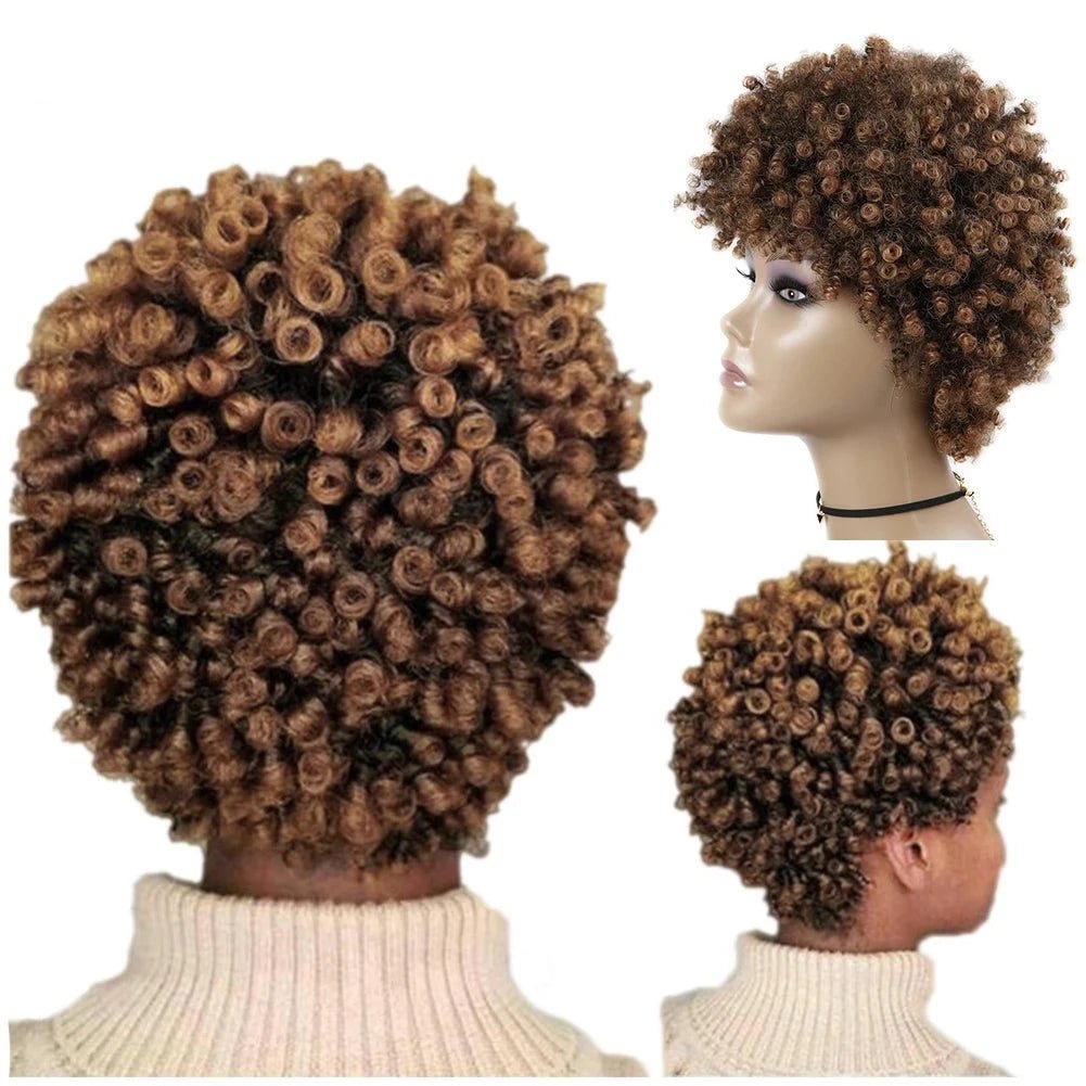 Short Hair Synthetic Wigs Afro Kinky Curly Heat Resistant Women Mixed Brown Cosplay African Hairstyles Daily Wig Flexi Africa