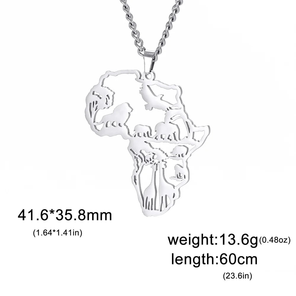 Stainless Steel Africa Map Necklaces: Choker Chain with Hollow Map Pendant - Flexi Africa - www.flexiafrica.com