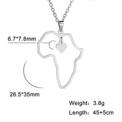 Stainless Steel Africa Map Necklaces: Choker Chain with Hollow Map Pendant - Flexi Africa - www.flexiafrica.com