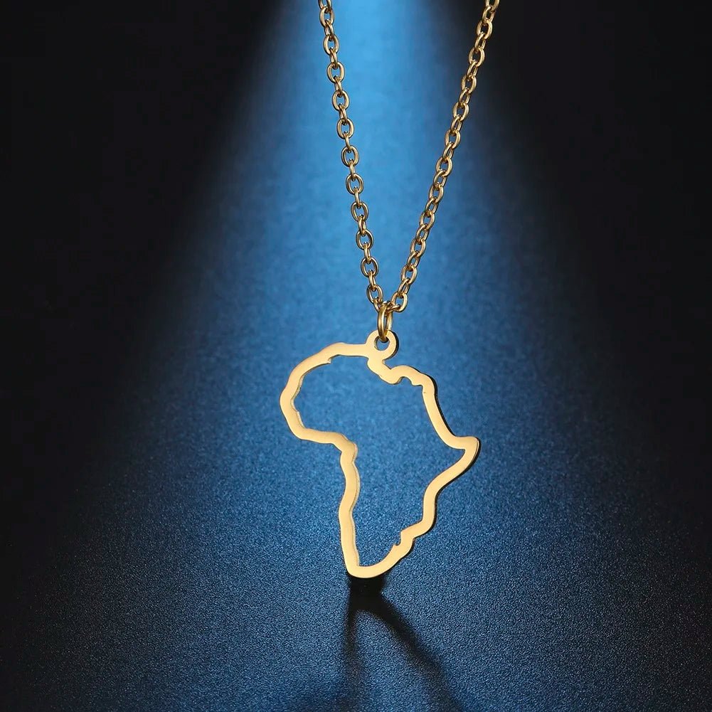 Stainless Steel Africa Map Necklaces: Choker Chain with Hollow Map Pendant - Flexi Africa - www.flexiafrica.com