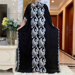 Stunning African Embroidery Flower Dress for Women - Muslim Sequin Embroidery and Scarf Included - Flexi Africa FREE POST