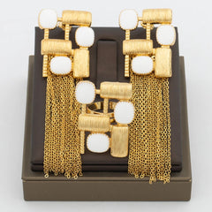 Stunning African-inspired Jewelry Set: Gold-tone Earrings and Ring with Geometric Design and Tassel Accents - Flexi Africa