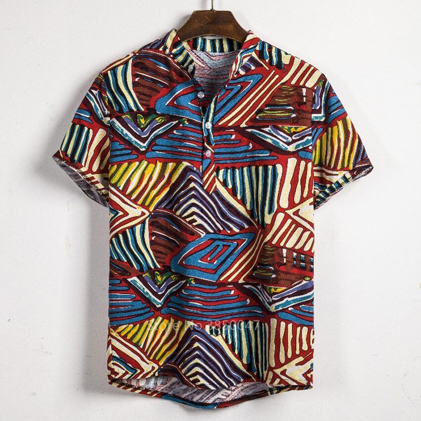 Stylish African Dashiki Print Dress Shirt for Men: Casual Streetwear with Ethnic Flair - Flexi Africa Free Delivery Worldwide